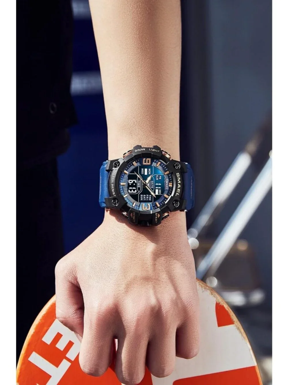 Mens Dark&Blue Analog Quartz S-Shock Waterproof Outdoor Sports LED Digital Watch
